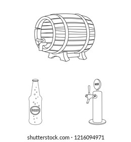 Isolated object of pub and bar sign. Set of pub and interior stock symbol for web.