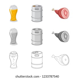 Isolated object of pub and bar sign. Set of pub and interior stock vector illustration.