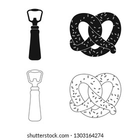 Isolated object of pub and bar sign. Collection of pub and interior stock vector illustration.