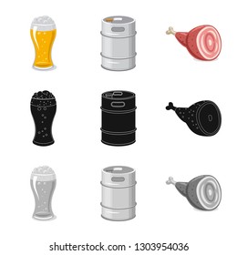 Isolated object of pub and bar sign. Set of pub and interior stock vector illustration.