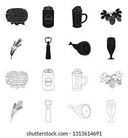 Isolated object of pub and bar sign. Collection of pub and interior stock vector illustration.