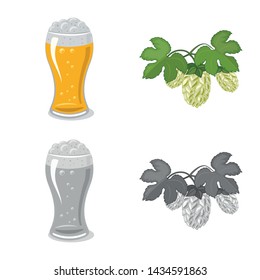 Isolated object of pub and bar sign. Set of pub and interior stock symbol for web.