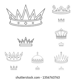 Isolated object of queen and heraldic symbol. Set of queen and vip stock symbol for web.
