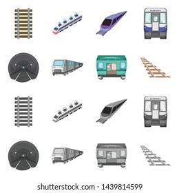 Isolated object of railroad and train icon. Collection of railroad and way stock vector illustration.