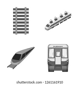 Isolated object of railroad and train sign. Set of railroad and way stock vector illustration.