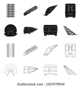 Isolated object of railroad and train sign. Collection of railroad and way stock vector illustration.