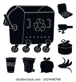 Isolated object of refuse and junk sign. Set of refuse and waste stock symbol for web.