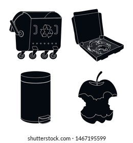 Isolated object of refuse and junk sign. Set of refuse and waste vector icon for stock.