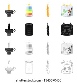 Isolated object of relaxation and flame sign. Collection of relaxation and wax stock symbol for web.
