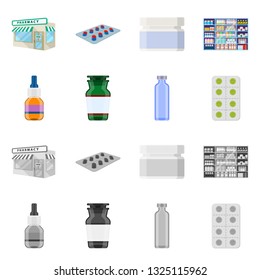Isolated object of retail and healthcare sign. Set of retail and wellness vector icon for stock.