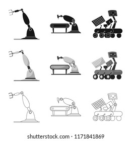 Isolated object of robot and factory icon. Collection of robot and space stock symbol for web.