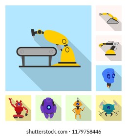 Isolated object of robot and factory icon. Set of robot and space vector icon for stock.