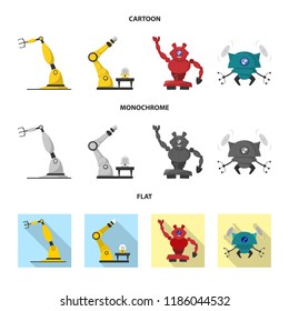 Isolated object of robot and factory icon. Collection of robot and space stock symbol for web.
