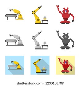 Isolated object of robot and factory icon. Collection of robot and space stock symbol for web.
