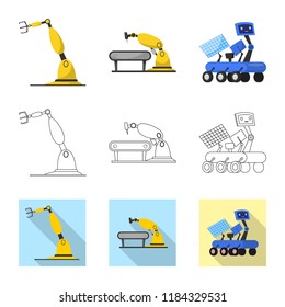 Isolated object of robot and factory logo. Set of robot and space vector icon for stock.