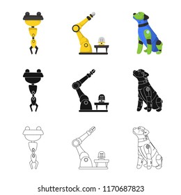 Isolated object of robot and factory sign. Set of robot and space stock symbol for web.