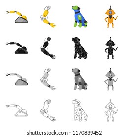 Isolated object of robot and factory sign. Set of robot and space vector icon for stock.