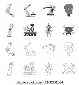 Isolated object of robot and factory sign. Set of robot and space stock vector illustration.