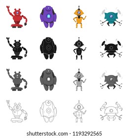 Isolated object of robot and factory sign. Set of robot and space vector icon for stock.