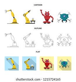 Isolated object of robot and factory sign. Set of robot and space vector icon for stock.