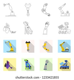 Isolated object of robot and factory sign. Set of robot and space vector icon for stock.