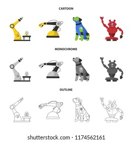 Isolated object of robot and factory symbol. Set of robot and space vector icon for stock.
