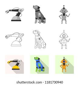 Isolated object of robot and factory symbol. Set of robot and space stock symbol for web.