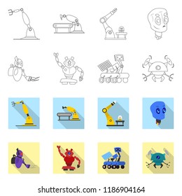 Isolated object of robot and factory symbol. Set of robot and space vector icon for stock.