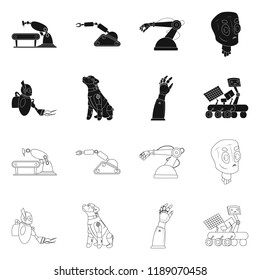Isolated object of robot and factory symbol. Set of robot and space vector icon for stock.