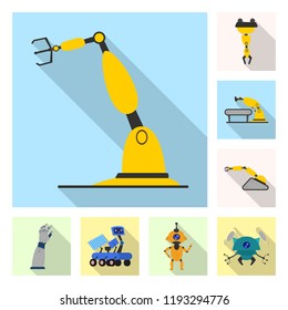 Isolated object of robot and factory symbol. Set of robot and space vector icon for stock.