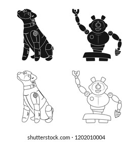 Isolated object of robot and factory symbol. Set of robot and space stock symbol for web.