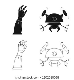 Isolated object of robot and factory symbol. Set of robot and space vector icon for stock.