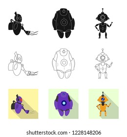 Isolated object of robot and factory symbol. Set of robot and space stock symbol for web.