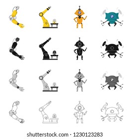 Isolated object of robot and factory symbol. Collection of robot and space vector icon for stock.