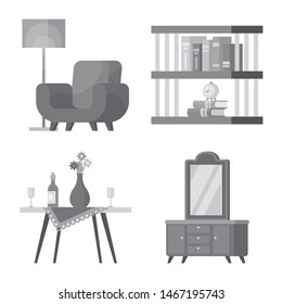 Isolated object of room and style symbol. Set of room and equipment stock symbol for web.