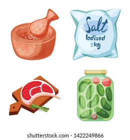 Isolated object of salt  and food sign. Set of salt  and mineral  stock vector illustration.