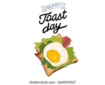 Isolated object of Sandwich Toast with Egg, Lettuce, Bacon Vector Art Illustration. Breakfast graphic for cafe bar.