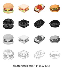 Isolated object of sandwich and wrap logo. Set of sandwich and lunch stock symbol for web.