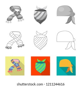 Isolated object of scarf and shawl sign. Set of scarf and accessory stock symbol for web.