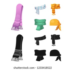 Isolated object of scarf and shawl sign. Collection of scarf and accessory stock symbol for web.