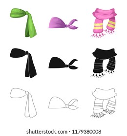 Isolated object of scarf and shawl symbol. Set of scarf and accessory stock symbol for web.