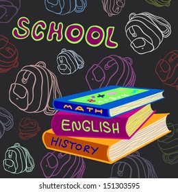 Isolated object school books on backpack background. Easy edited. Schooling.