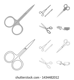 Isolated object of scissor and craft icon. Set of scissor and open vector icon for stock.