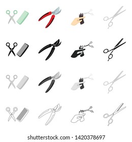 Isolated object of scissor and craft  logo. Set of scissor and open stock symbol for web.