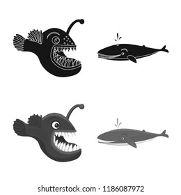 Isolated object of sea and animal icon. Collection of sea and marine vector icon for stock.