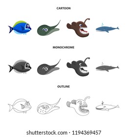 Isolated object of sea and animal icon. Collection of sea and marine stock vector illustration.