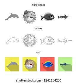 Isolated object of sea and animal icon. Set of sea and marine vector icon for stock.