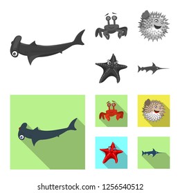 Isolated object of sea and animal icon. Collection of sea and marine stock vector illustration.