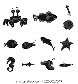 Isolated object of sea and animal icon. Collection of sea and marine vector icon for stock.