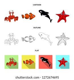 Isolated object of sea and animal icon. Collection of sea and marine vector icon for stock.